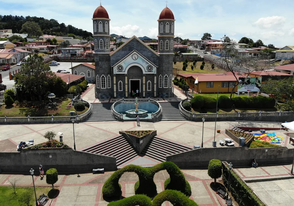 La Fortuna's church and topiary park from above. Photo: Joshua ten Brink / WildPhotography.com